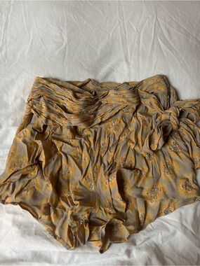 Free People Flowy Floral Waist Tie Shorts — Mustard and Taupe